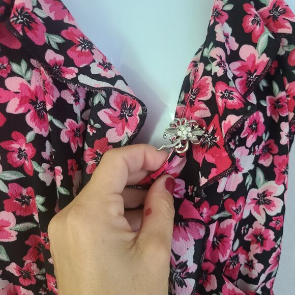 H&M Divided mini floral ruffle dress pink and black size small - Picture 4 of 12